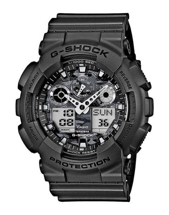 Casio Casio G-Shock GA-100CF-8A GA-100 GA-100CF-8A электронные мужские часы серый циферблат, браслет пластик — вид спереди